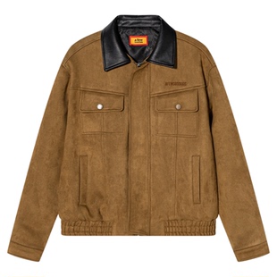 AFGK25FW重磅拼接皮领麂皮夹克春秋复古百搭翻领外套美式男女上衣