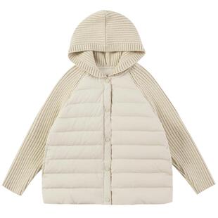哈齿童装男童女童外套冬季针织拼接连帽90白鸭绒儿童羽绒服中大童