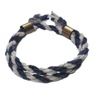 【两圈均码】豆登木瓦手工编织蓝染棉麻复古手绳男女手链情侣手环