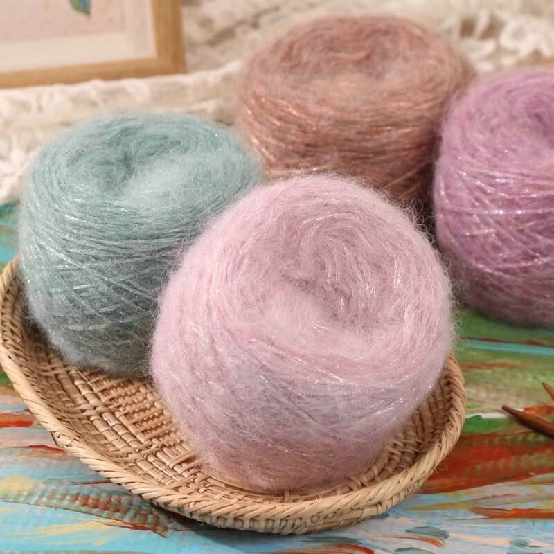 金葱马海毛毛线手编丝鎏金团闪亮中毛线50粗毛克线团纱线丝编手