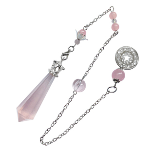 鱼籽铺天然粉水晶灵摆吊坠原矿手工切割花儿项链桃花妖送入门教程