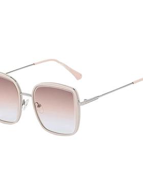 2024新款杏白色渐变太阳眼镜女高级感防紫外线小框时尚茶色墨镜男