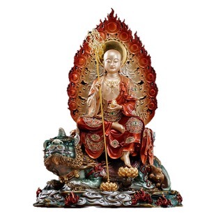 台湾纯铜珐琅彩绘地藏菩萨佛像家用供奉铜像坐谛听地藏王菩萨摆件