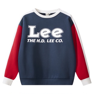 Lee kids儿童时尚休闲百搭圆领加绒卫衣秋冬新款男童保暖长袖上衣