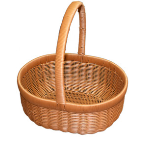 仿藤编提手收纳篮铁架加固野餐篮购物篮藤编花篮采摘篮客厅零食篮