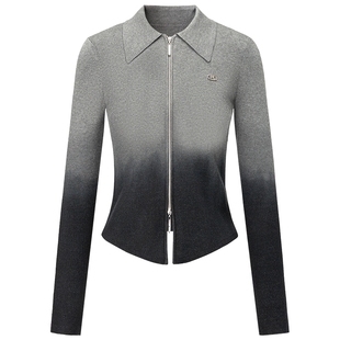 FF仿佛针织衫女渐变V领2025秋季新款修身显瘦长袖针织上衣小衫