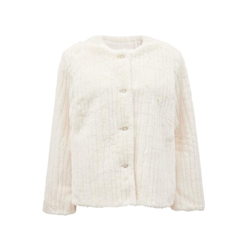 v区绫致Vero Moda短外套女秋冬仿珍珠纽扣圆领直筒外套气质百搭