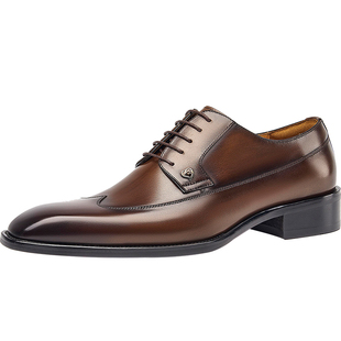 报喜鸟红底鞋新郎皮鞋棕色秋冬新款男士结婚商务正装真皮德比鞋