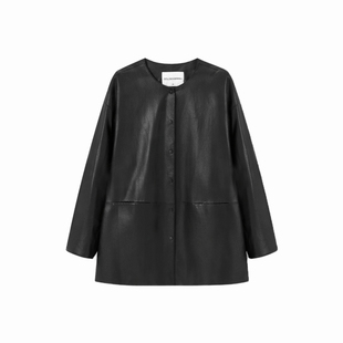 GOLDEN BARRY|金和百瑞26年春160031圆领极简廓形绵羊皮衣外套女