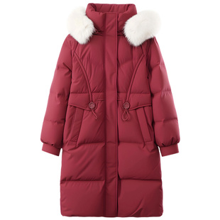 2025年雅鹿新款官方女款中长领羽绒服带毛领