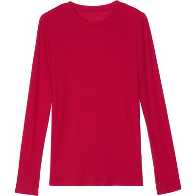 薄透罗纹针织布长袖T恤长袖素然