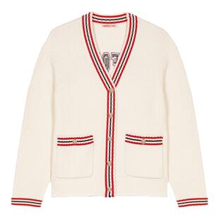 季末7折Maje商场同款2025秋冬款女装法式休闲白色撞色V领针织上衣