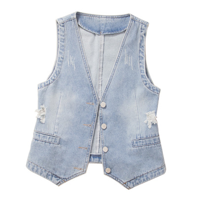 夏日系破洞浅色薄款背心牛仔马甲