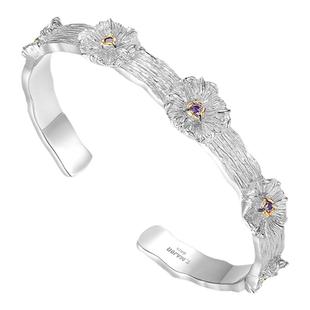 Dare买手店 T.MAJOR 大花朵开口手镯纯银轻奢暗黑风小众设计首饰