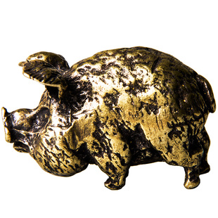 纯铜手工摆件小号金猪茶宠茶盘茶玩仿古笔架搁架摆设迷你实心小猪