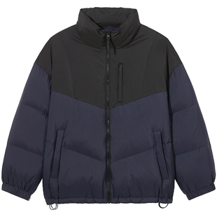 热风羽绒服2025年冬季新款男士拼接面包羽绒服情侣款撞色羽绒服