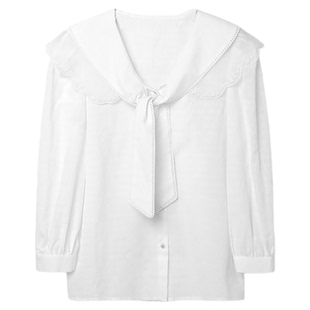 鸟家剪牌L127蕾丝边可脱卸七分袖白衬衫法式浪漫职业通勤重工衬衣