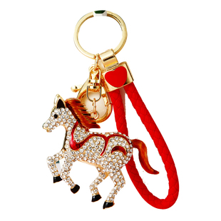 马到成功可爱生肖小马汽车钥匙扣女包包挂件钥匙链圈镶钻创意礼品