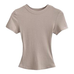 liviahome 美式skims短袖T恤紧身螺纹圆领性感修身辣妹卡戴珊上衣