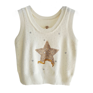 法式小香风五角星刺绣软糯背心长袖针织开衫休闲名媛毛衣时尚套装