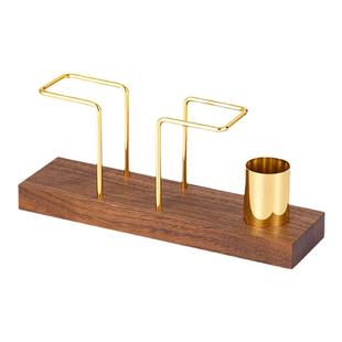 高级感胡桃木餐桌立式纸巾架不锈钢牙签筒两用款免打孔实木纸巾座