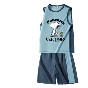 史努比儿童运动服套装2024新款夏装大童篮球服男童速干背心两件套