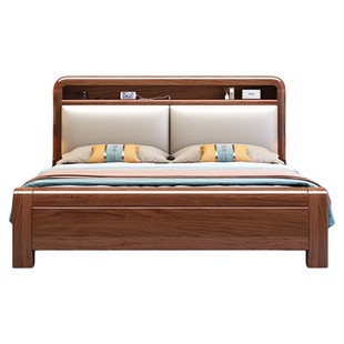 金丝胡桃木全实木床1.8米双人床简约现代带储物空间高箱气压1.5m