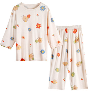 ab内衣女童睡衣套装夏季薄款印花七分袖套装宝宝居家空调服Q306