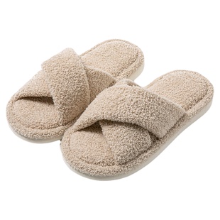 新款2025毛毛绒绒棉拖鞋女士秋冬季家居家用室内保暖交叉黑色拖鞋