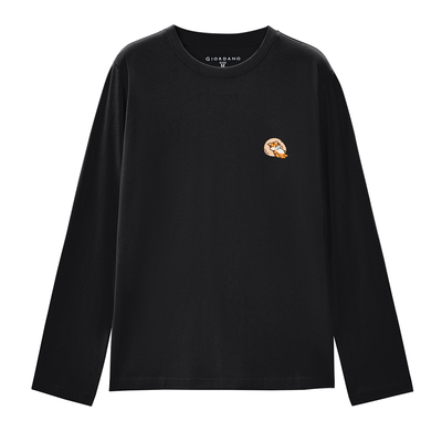 Giordano长袖常规刺绣T恤