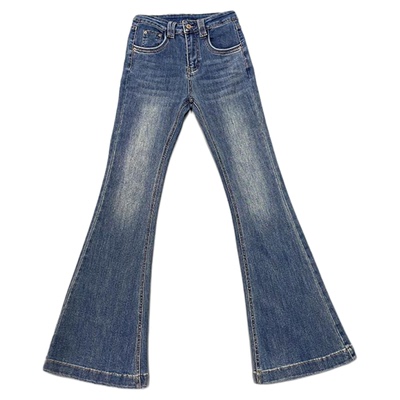 深蓝色紧身高腰显瘦喇叭裤