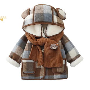 男女童加绒棉服外套2025冬装新款儿童格子保暖过年衣服呢子上衣潮
