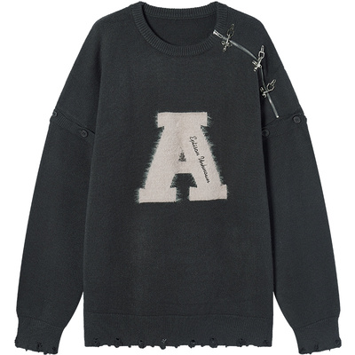 Eptison宽松绒感撞色提花毛衣