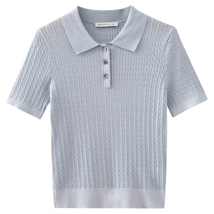 水云间polo领短袖针织衫女天丝上衣莱赛尔混纺修身显瘦2026夏新款