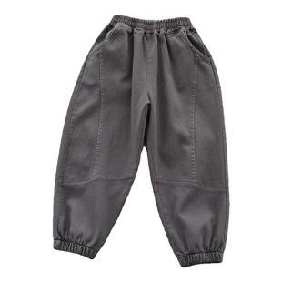 儿童春秋长裤棉布裤子 男童女童单裤仿牛仔棉布面料透气休闲裤