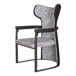 意式轻奢黑色扶手真皮主人位茶椅2026新款设计师棉麻布泡茶客人椅