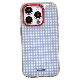 SHERRY*ins夏日亮蓝色格子红镜框高级感适用于苹果17ProMax手机壳iPhone16Pro小众少女心15简约14清新13卡通