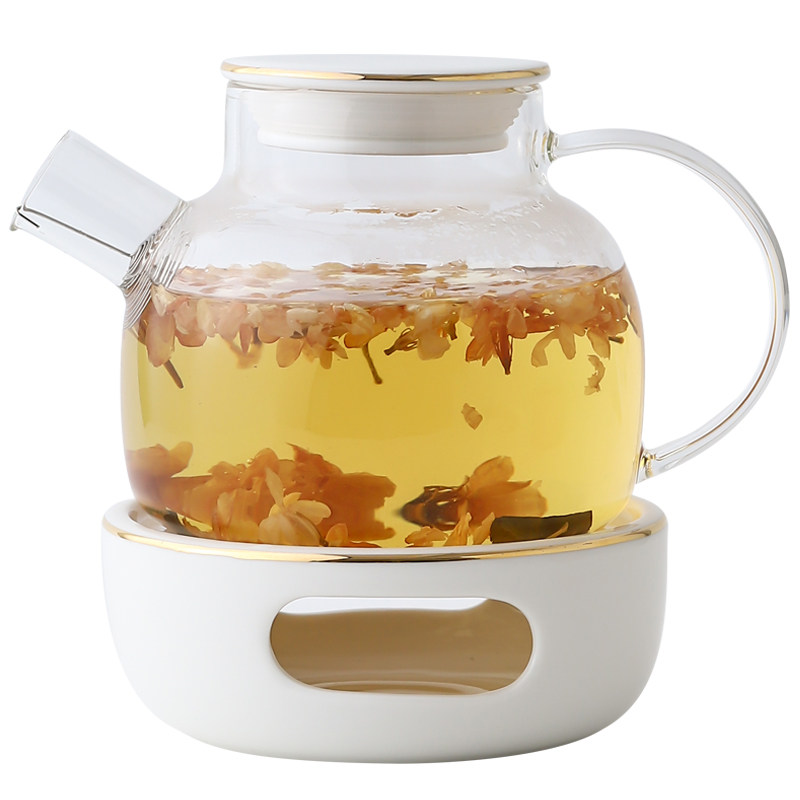 日式加厚耐热玻璃花茶壶套装蜡烛加热陶瓷温茶座水果茶壶电陶炉
