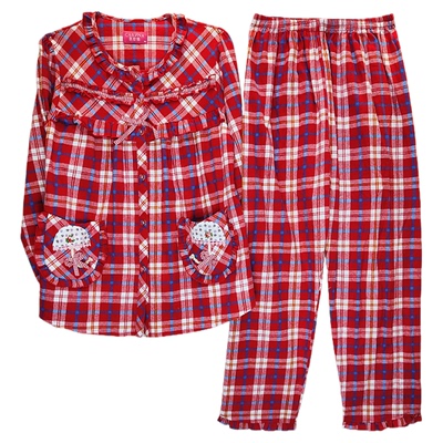 凯舒娜100%纯棉格子女士长袖长裤