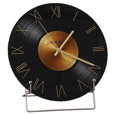 中古风黑胶唱片座钟桌面时钟摆件意式极简高级感客厅电视柜装饰品