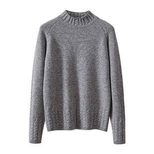 春竹春季新款羊毛羊绒混纺半高领绞花宽松厚款保暖休闲女羊毛毛衣