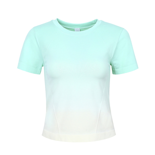 annerun新款渐变短袖女t恤夏正肩修身设计感显瘦小个子运动上衣潮