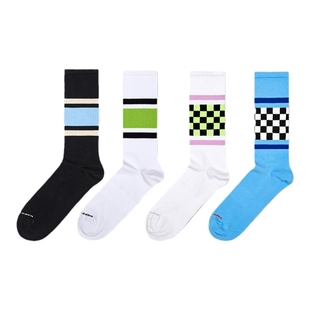 HappySocks秋季款袜子男女款多巴胺条纹黑色袜外穿中筒袜时尚袜子