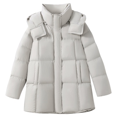 连帽方格形绗缝面包服羽绒服外套