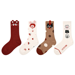 儿童珊瑚绒袜子冬季加厚中筒袜女童秋冬款加绒长袜宝宝可爱睡眠袜