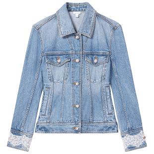 【免定金】【进口牛仔面料】Miss Sixty26春牛仔外套蕾丝珍珠拼接