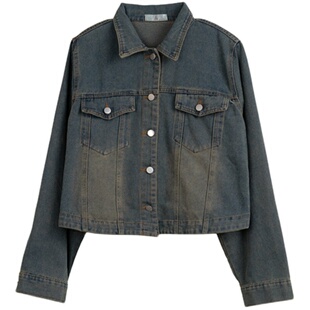 Milu家大码女装春季甜酷复古做旧短款宽松牛仔外套胖mm显瘦上衣潮