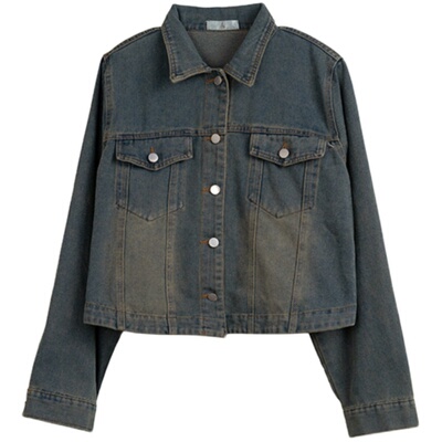 Milu家大码女装春季甜酷复古做旧短款宽松牛仔外套胖mm显瘦上衣潮