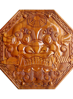 老神仙桃木瑞狮咬剑吞口兽挂件