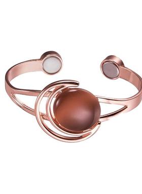 红铜手镯实心铜可调节能量蓝色石头纯紫铜手镯月亮和太阳图案首饰